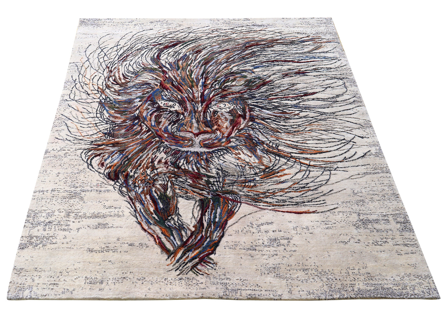Ivory Abstract Expressionist Lion Hand Knotted Wool Viscose Contemporary 6x8 Area Rug