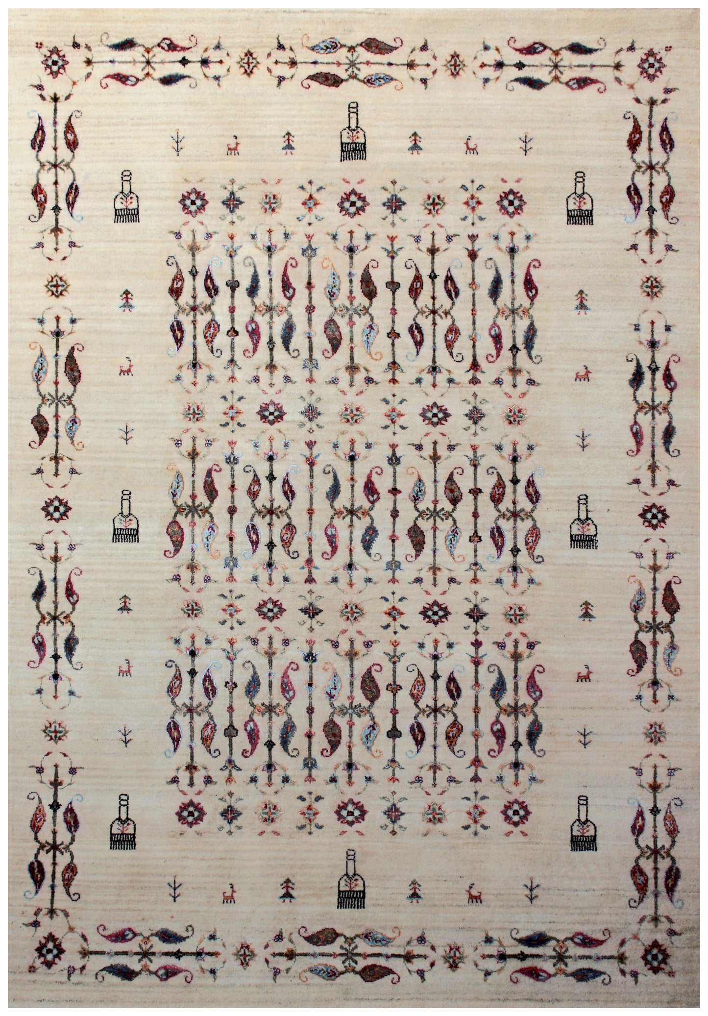 Paisley Gabbeh 5.6x8 Hand Knotted Ivory Vibrant Color Area Rug