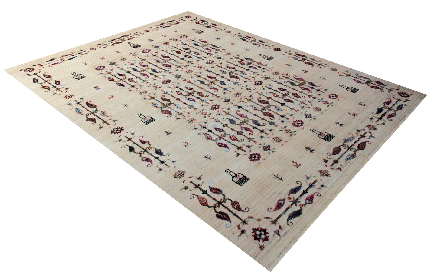 Paisley Gabbeh 5.6x8 Hand Knotted Ivory Vibrant Color Area Rug