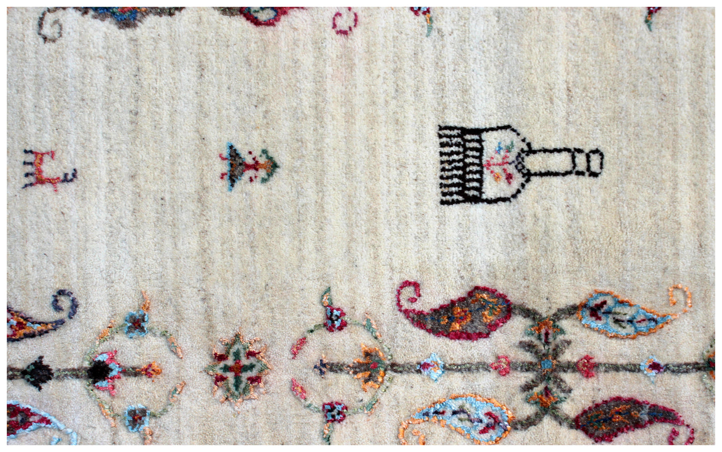 Paisley Gabbeh 5.6x8 Hand Knotted Ivory Vibrant Color Area Rug