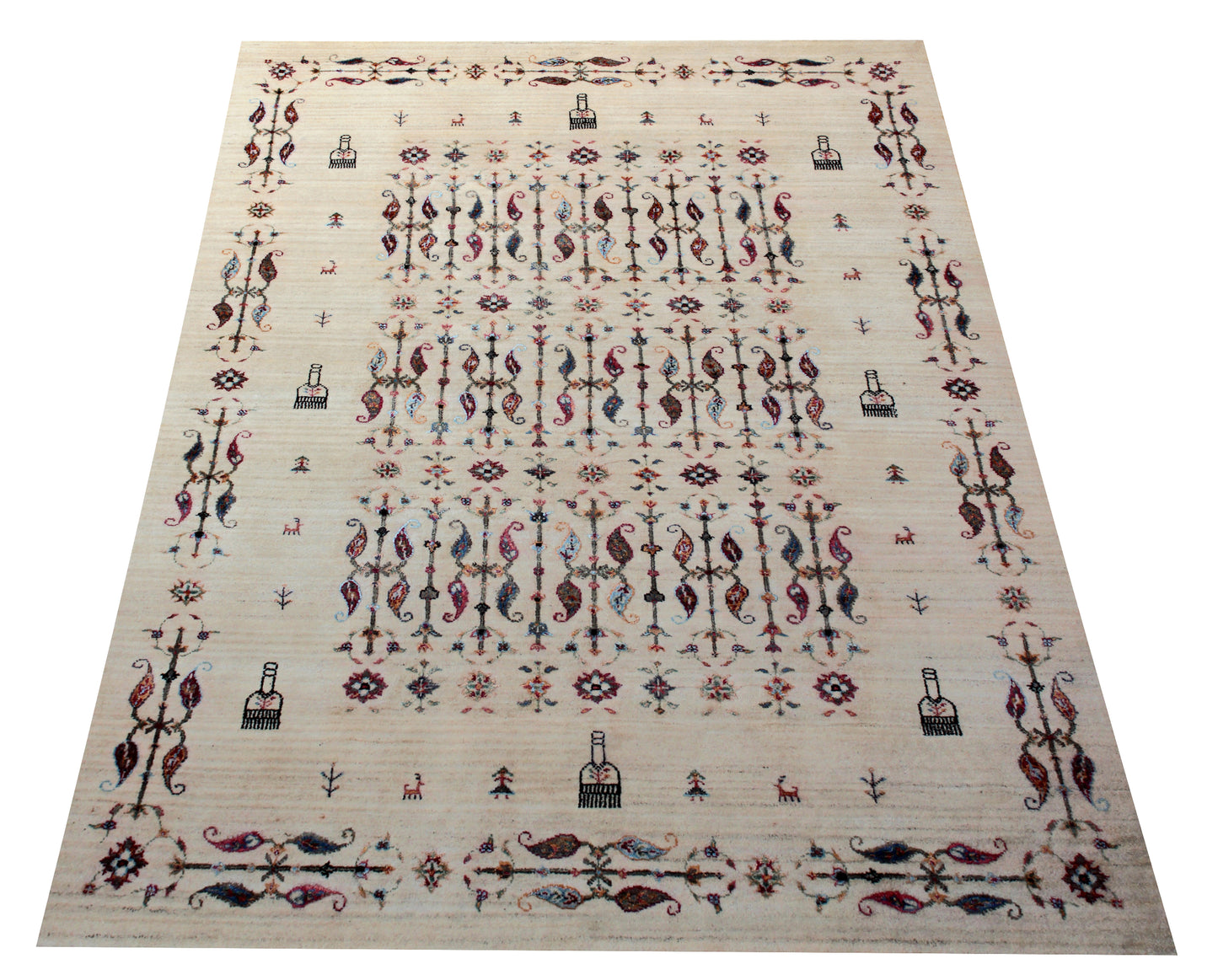 Paisley Gabbeh 5.6x8 Hand Knotted Ivory Vibrant Color Area Rug