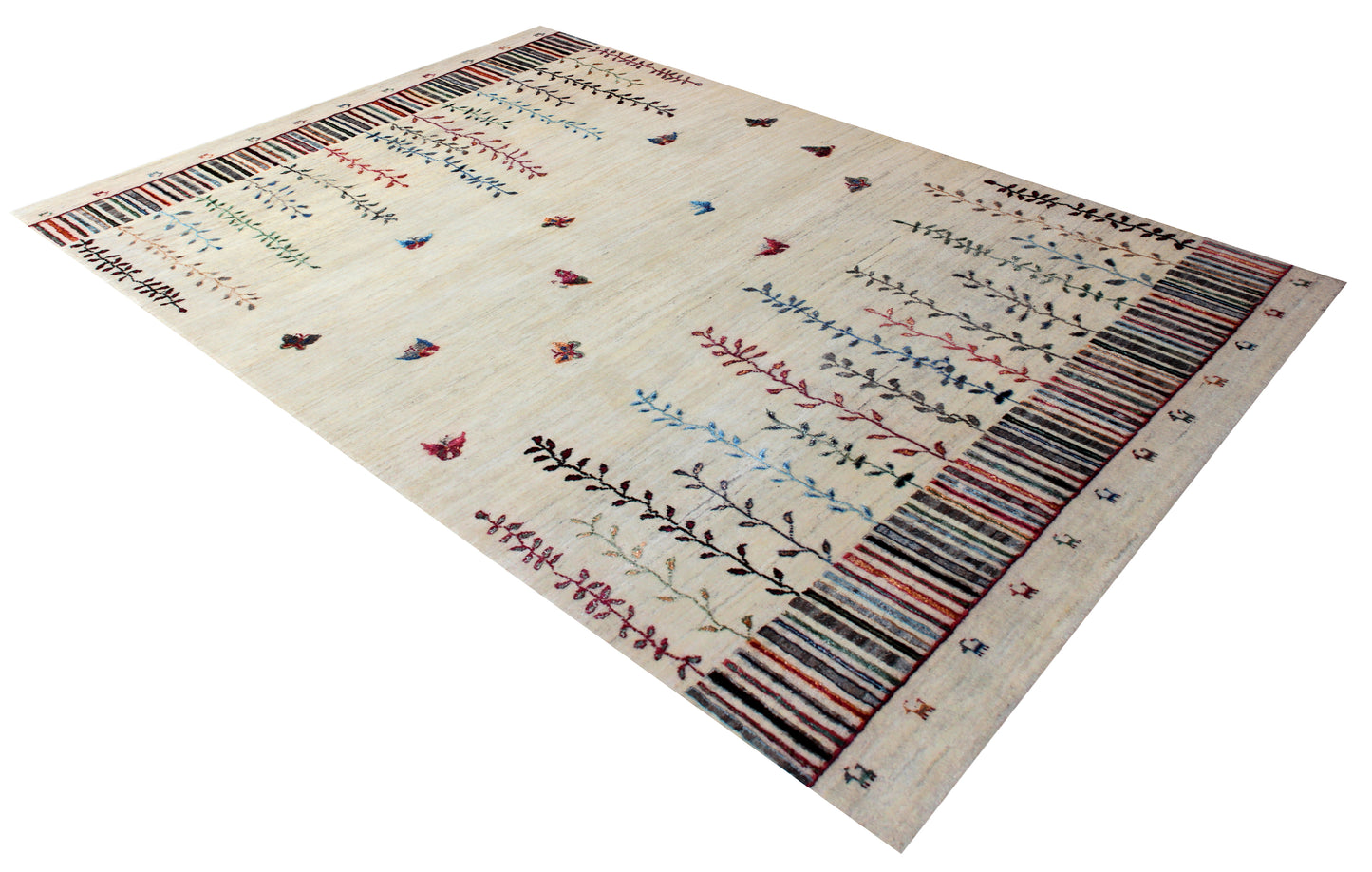 Ivory Vibrant Color Gabbeh 5.6x8 Hand Knotted Butterfly Vine Area Rug