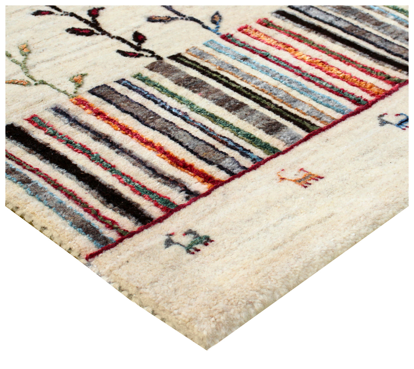 Ivory Vibrant Color Gabbeh 5.6x8 Hand Knotted Butterfly Vine Area Rug