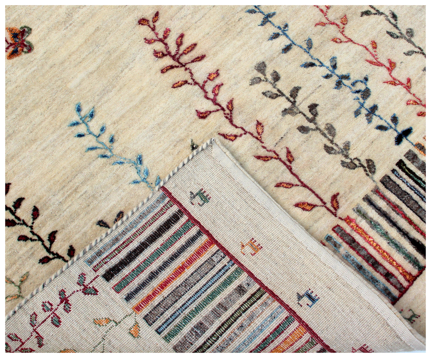 Ivory Vibrant Color Gabbeh 5.6x8 Hand Knotted Butterfly Vine Area Rug