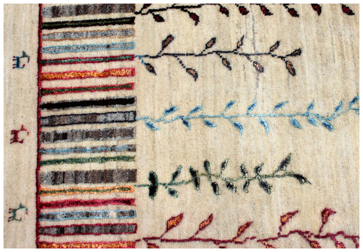 Ivory Vibrant Color Gabbeh 5.6x8 Hand Knotted Butterfly Vine Area Rug