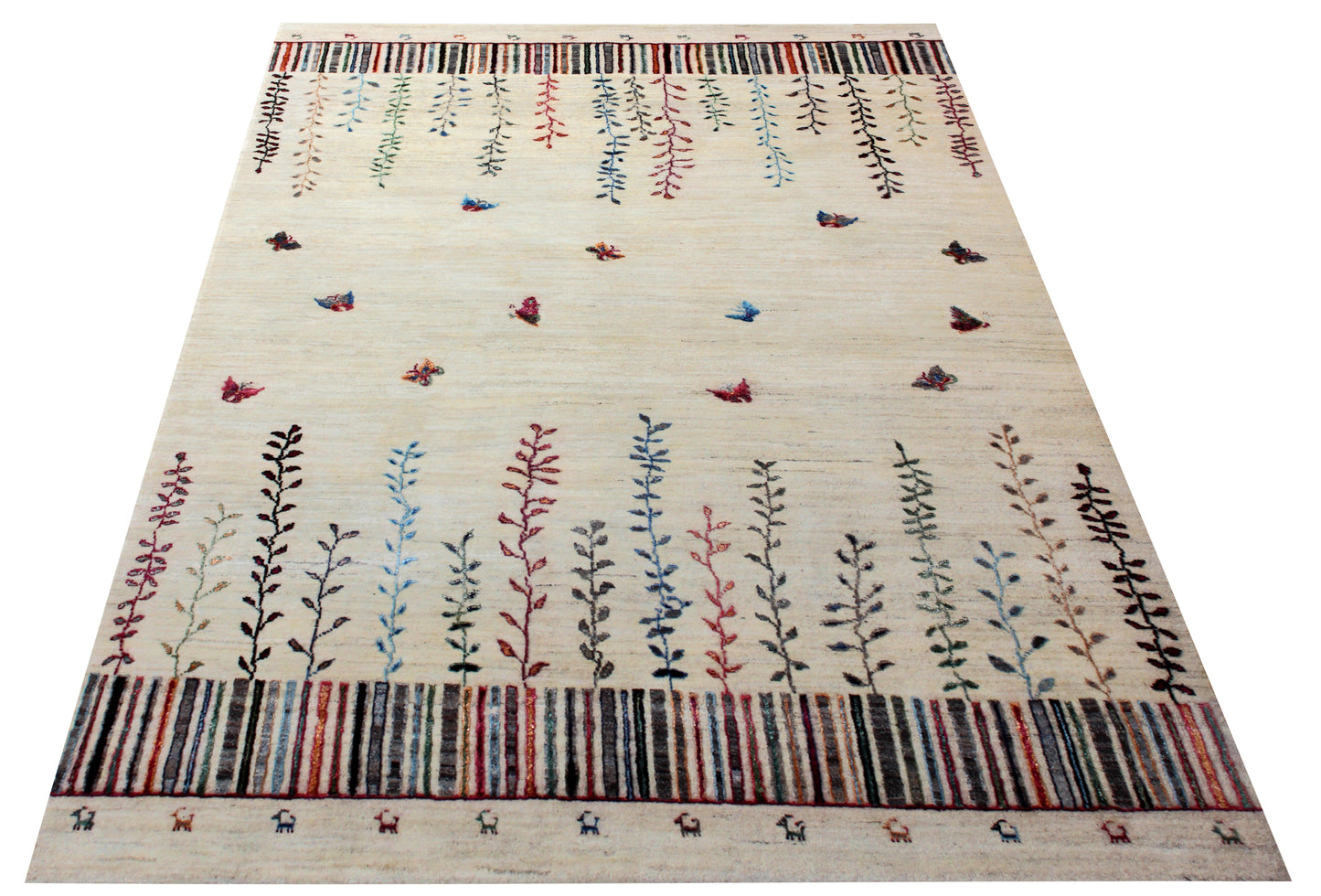 Ivory Vibrant Color Gabbeh 5.6x8 Hand Knotted Butterfly Vine Area Rug