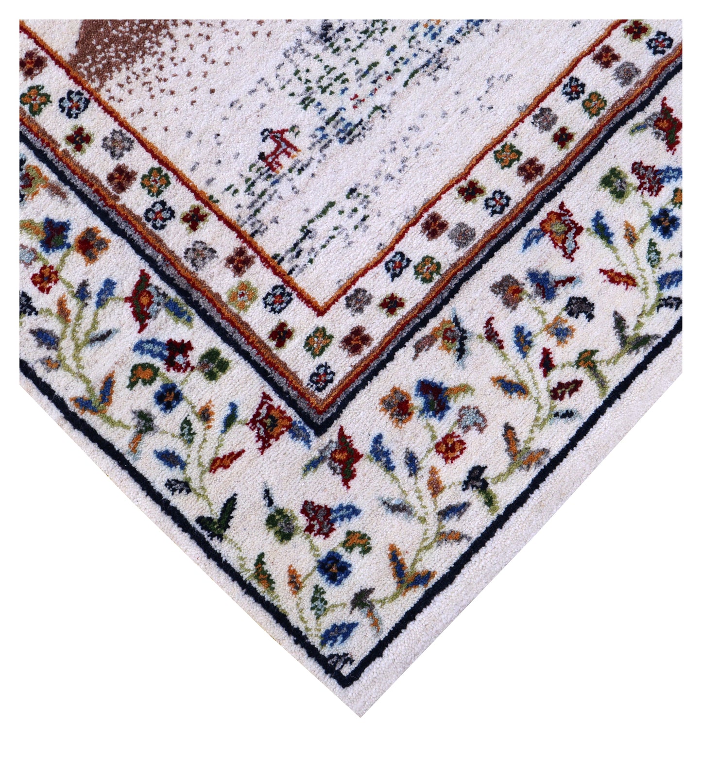 Ivory Persian Tree of Life with Birds Wool Viscose Hand Knotted Traditional 5.6x8 Area Rug