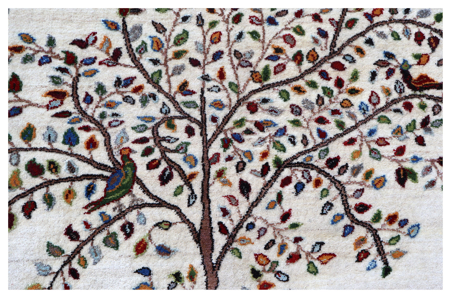 Ivory Persian Tree of Life with Birds Wool Viscose Hand Knotted Traditional 5.6x8 Area Rug