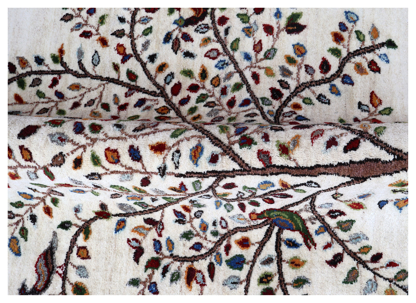 Ivory Persian Tree of Life with Birds Wool Viscose Hand Knotted Traditional 5.6x8 Area Rug