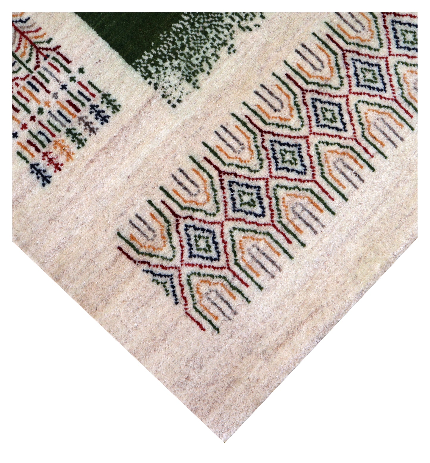 Ivory Green Gabbeh Tree of Life Pictorial Wool Viscose Hand Knotted Traditional 5.6x8.6 Area Rug