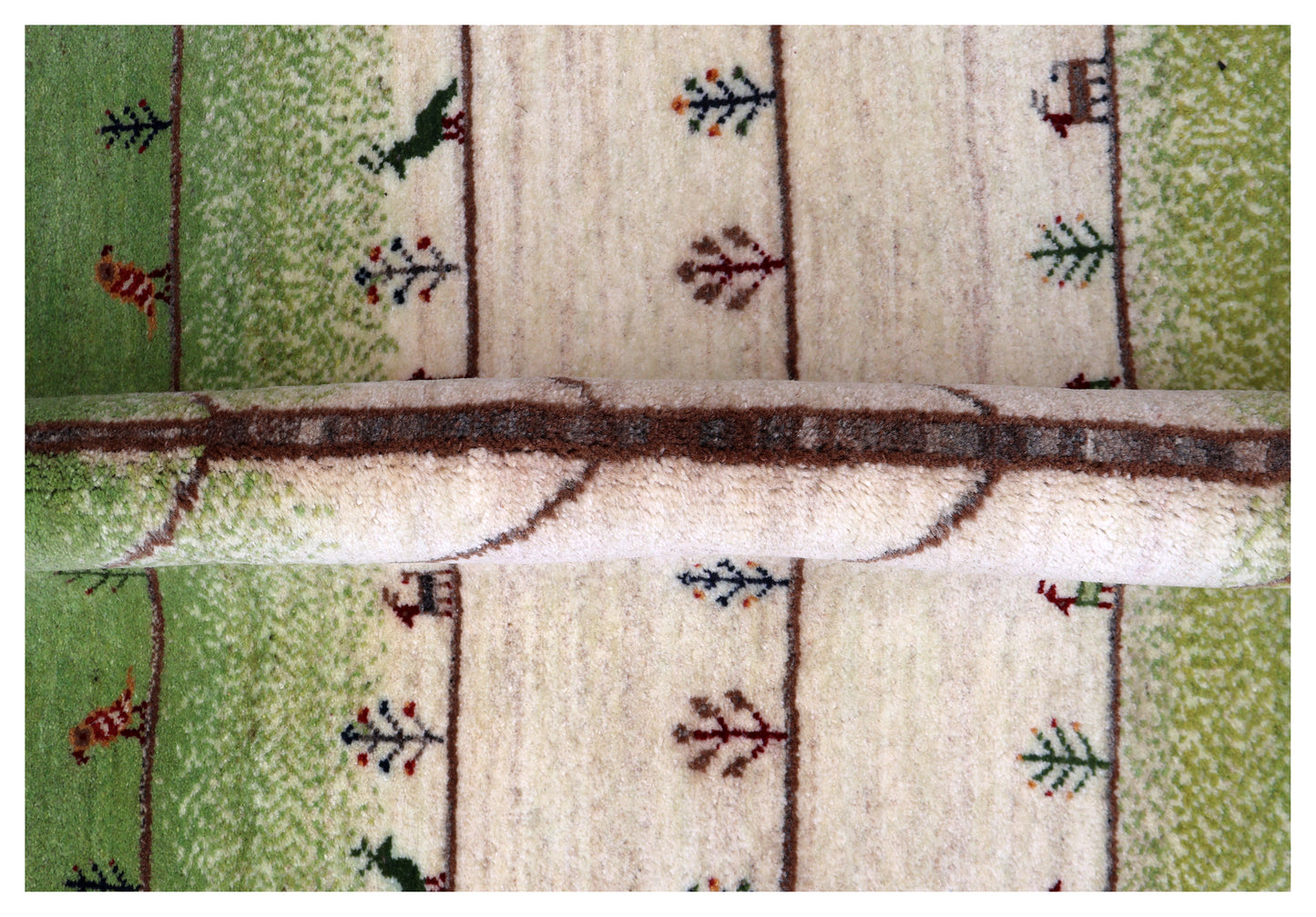 Ivory Green Gabbeh Tree of Life Pictorial Wool Viscose Hand Knotted Traditional 5.6x8.6 Area Rug