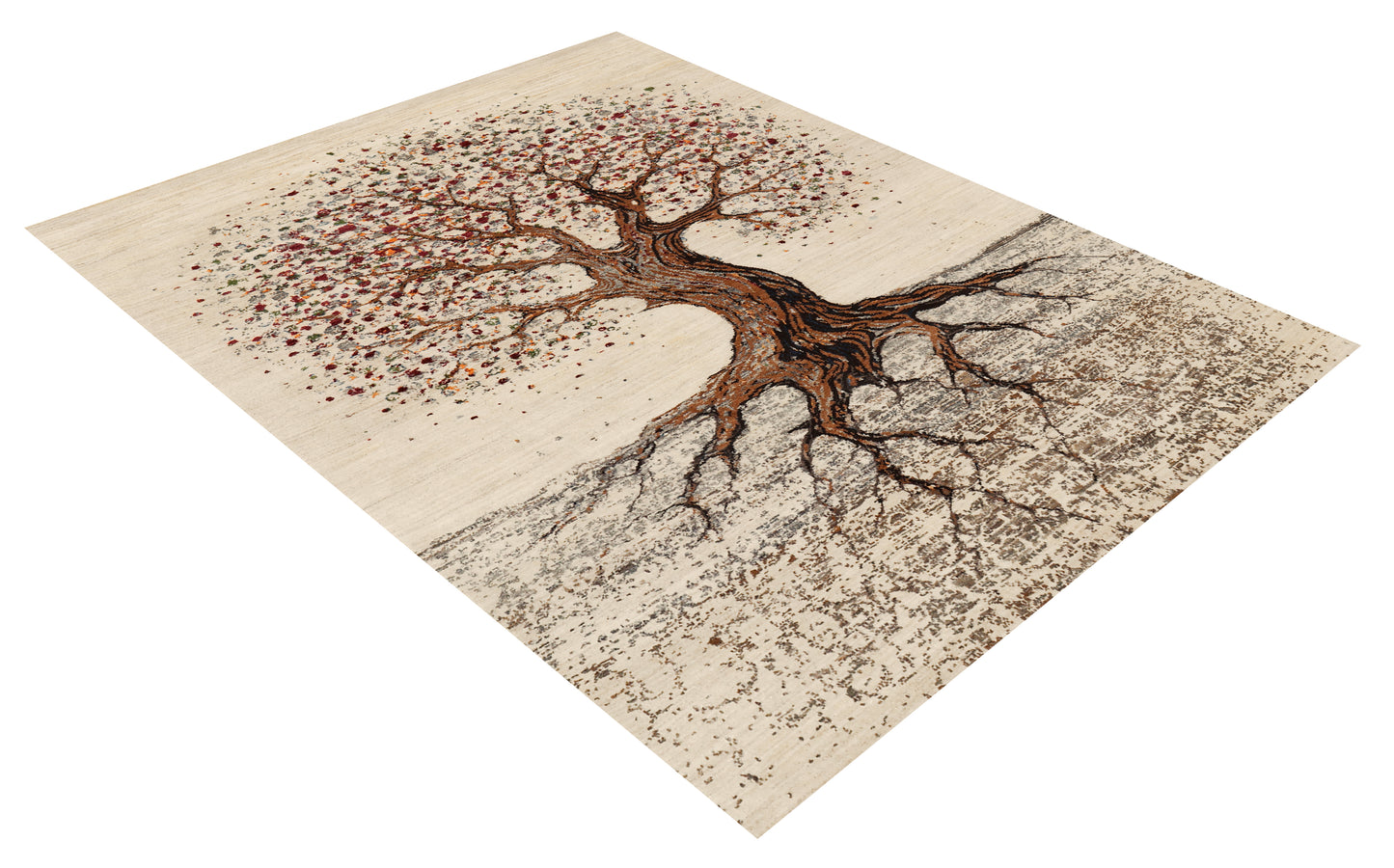 Ivory Ancient Tree of Life with Roots Wool Viscose Hand Knotted Contemporary 5.6x8 Area Rug