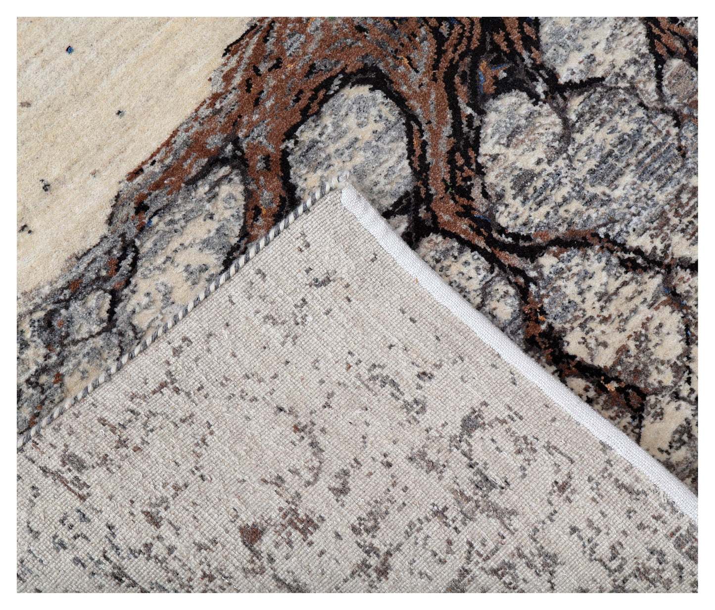 Ivory Ancient Tree of Life with Roots Wool Viscose Hand Knotted Contemporary 5.6x8 Area Rug