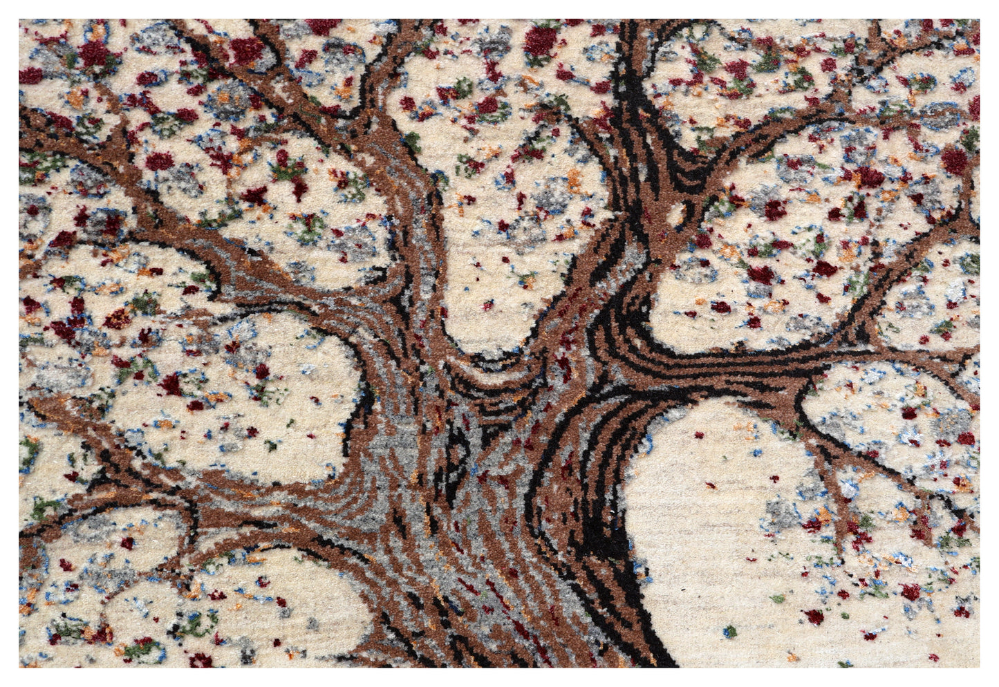 Ivory Ancient Tree of Life with Roots Wool Viscose Hand Knotted Contemporary 5.6x8 Area Rug