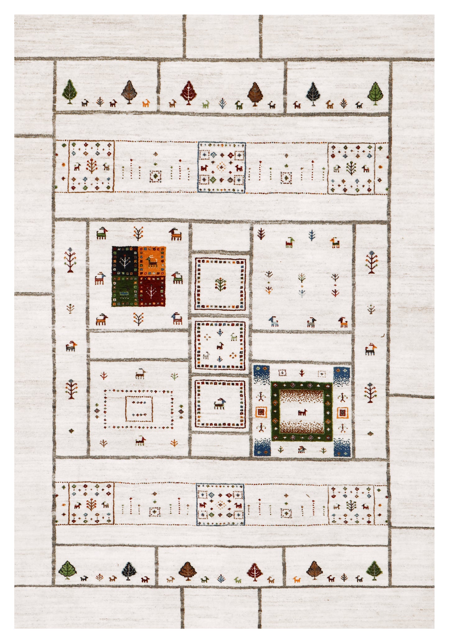 Ivory Gabbeh Patchwork Pictorial Wool Viscose Hand Knotted Contemporary 5.6x8 Area Rug