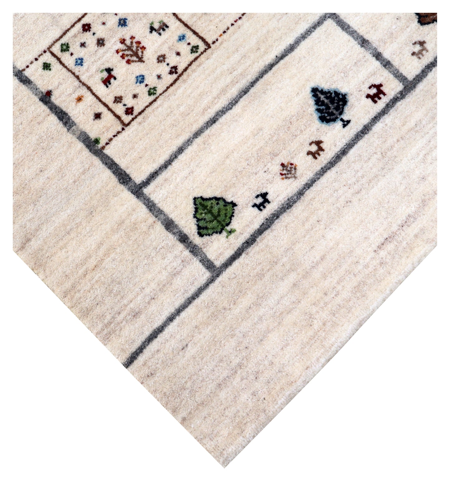Ivory Gabbeh Patchwork Pictorial Wool Viscose Hand Knotted Contemporary 5.6x8 Area Rug