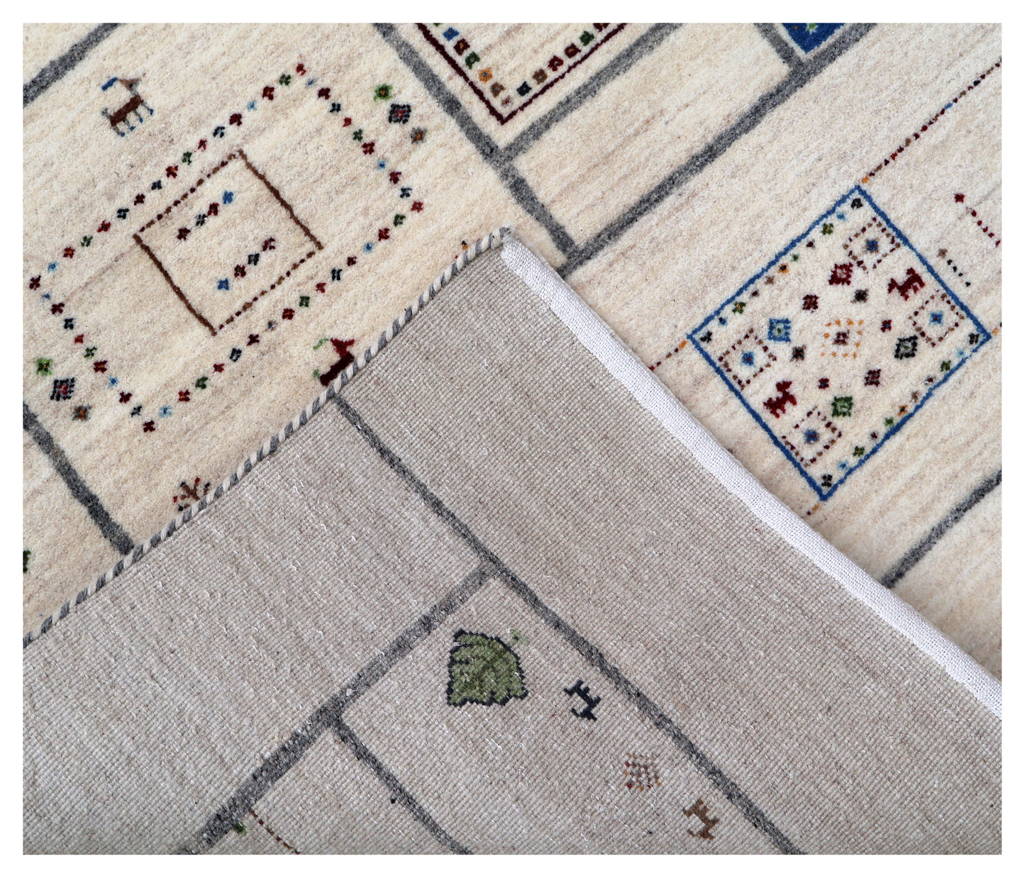 Ivory Gabbeh Patchwork Pictorial Wool Viscose Hand Knotted Contemporary 5.6x8 Area Rug