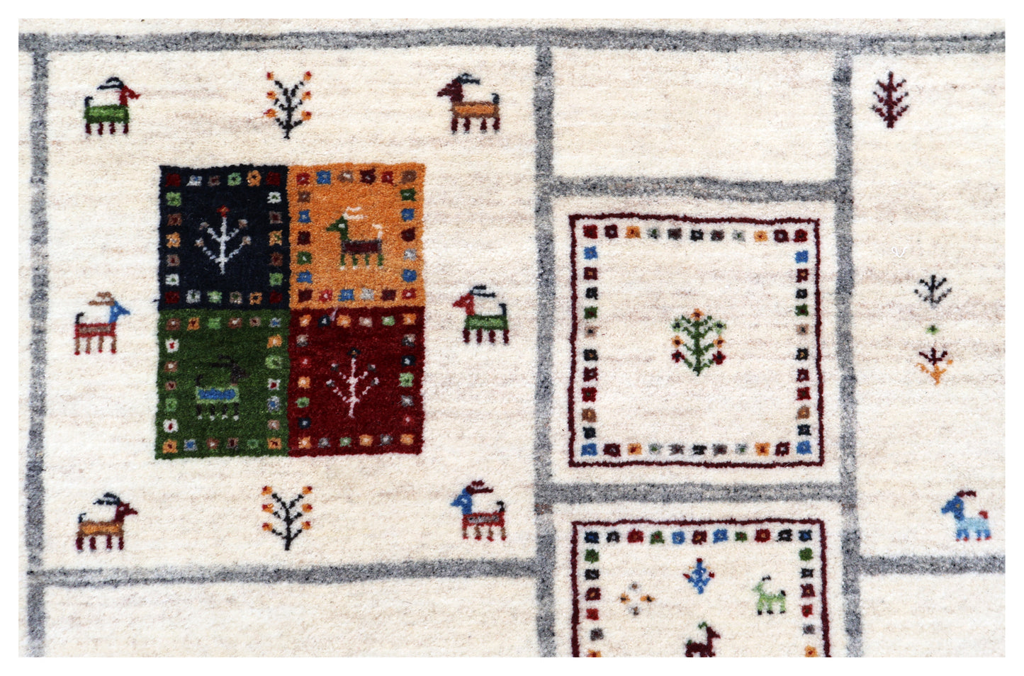 Ivory Gabbeh Patchwork Pictorial Wool Viscose Hand Knotted Contemporary 5.6x8 Area Rug