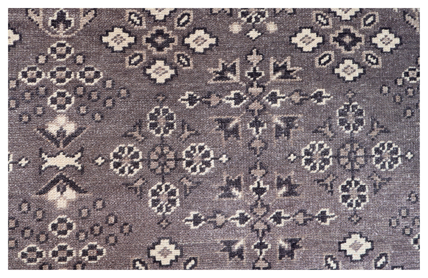 Antique Taupe Grey Brown Charcoal Ivory Turkmen Bokhara Geometric Rosette Hand Knotted Wool 6x9 Bhadohi Area Rug