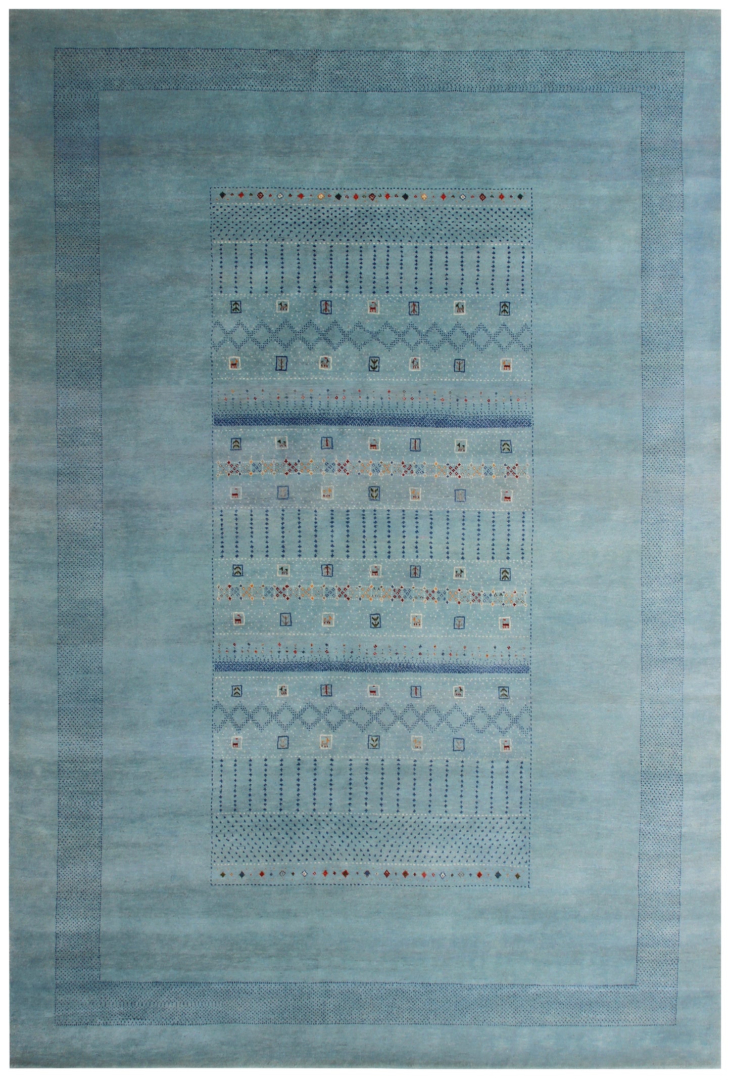 8.6x11.6 Teal Traditional Gabbeh Tribal design Hand Knotted Wool Area Rug