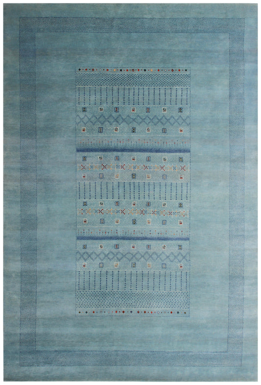 8.6x11.6 Teal Traditional Gabbeh Tribal design Hand Knotted Wool Area Rug
