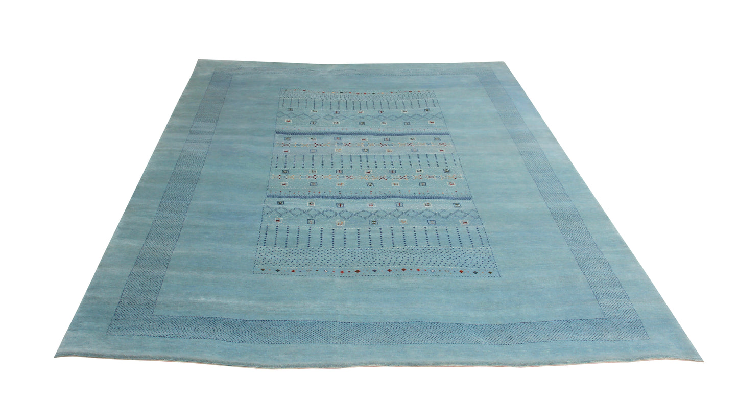 8.6x11.6 Teal Traditional Gabbeh Tribal design Hand Knotted Wool Area Rug