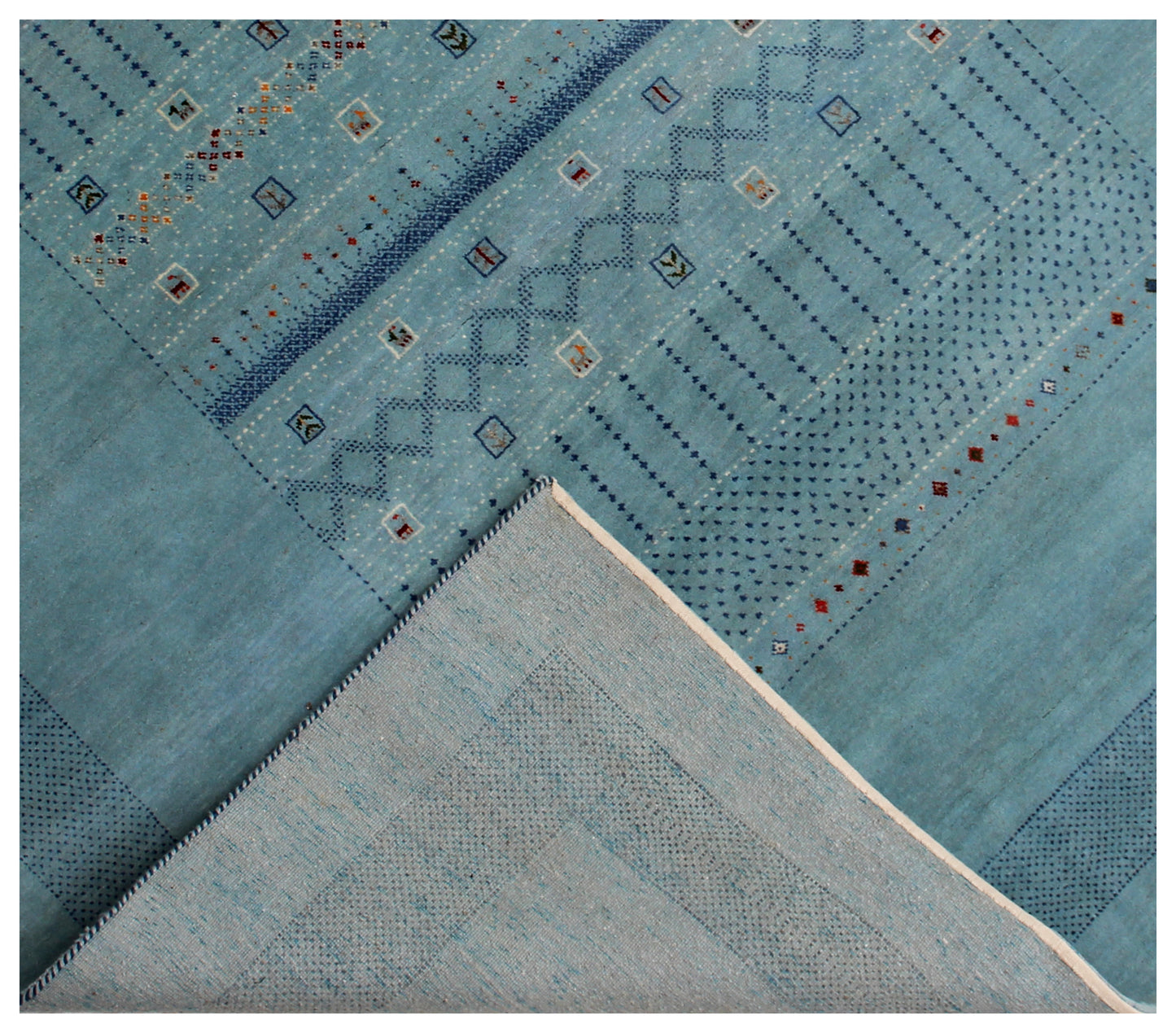 8.6x11.6 Teal Traditional Gabbeh Tribal design Hand Knotted Wool Area Rug