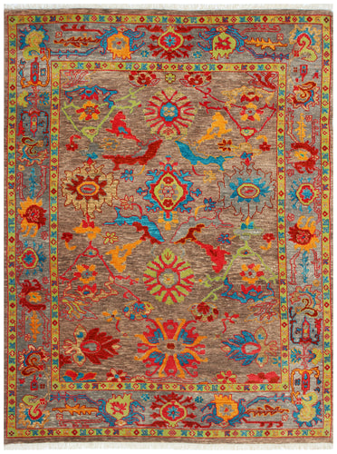 8x10 Wool Area Rug - Vintage Antique Oriental Oushak Vibrant Colorful Brown Grey