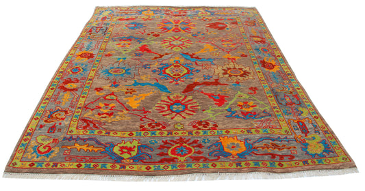 8x10 Wool Area Rug - Vintage Antique Oriental Oushak Vibrant Colorful Brown Grey