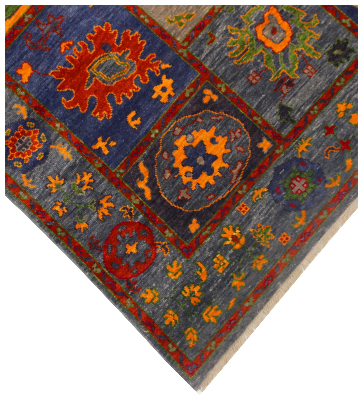Contemporary Gabbeh Blue Orange 8x10 Hand Knotted Wool Area Rug - Vibrant Colorful Geometric