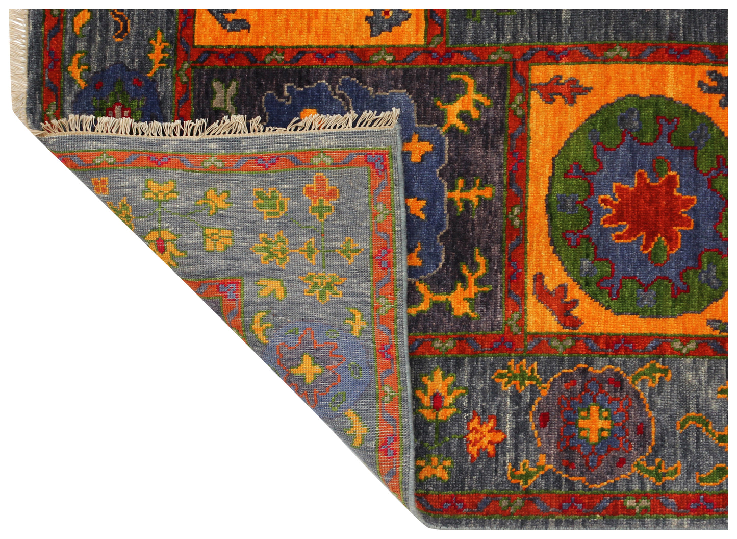 Contemporary Gabbeh Blue Orange 8x10 Hand Knotted Wool Area Rug - Vibrant Colorful Geometric