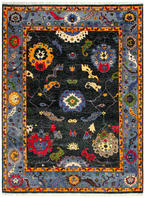 Antique Style Vibrant Colorful Grey Charcoal Hand Knotted 8x10 Wool Area Rug - Oriental Oushak