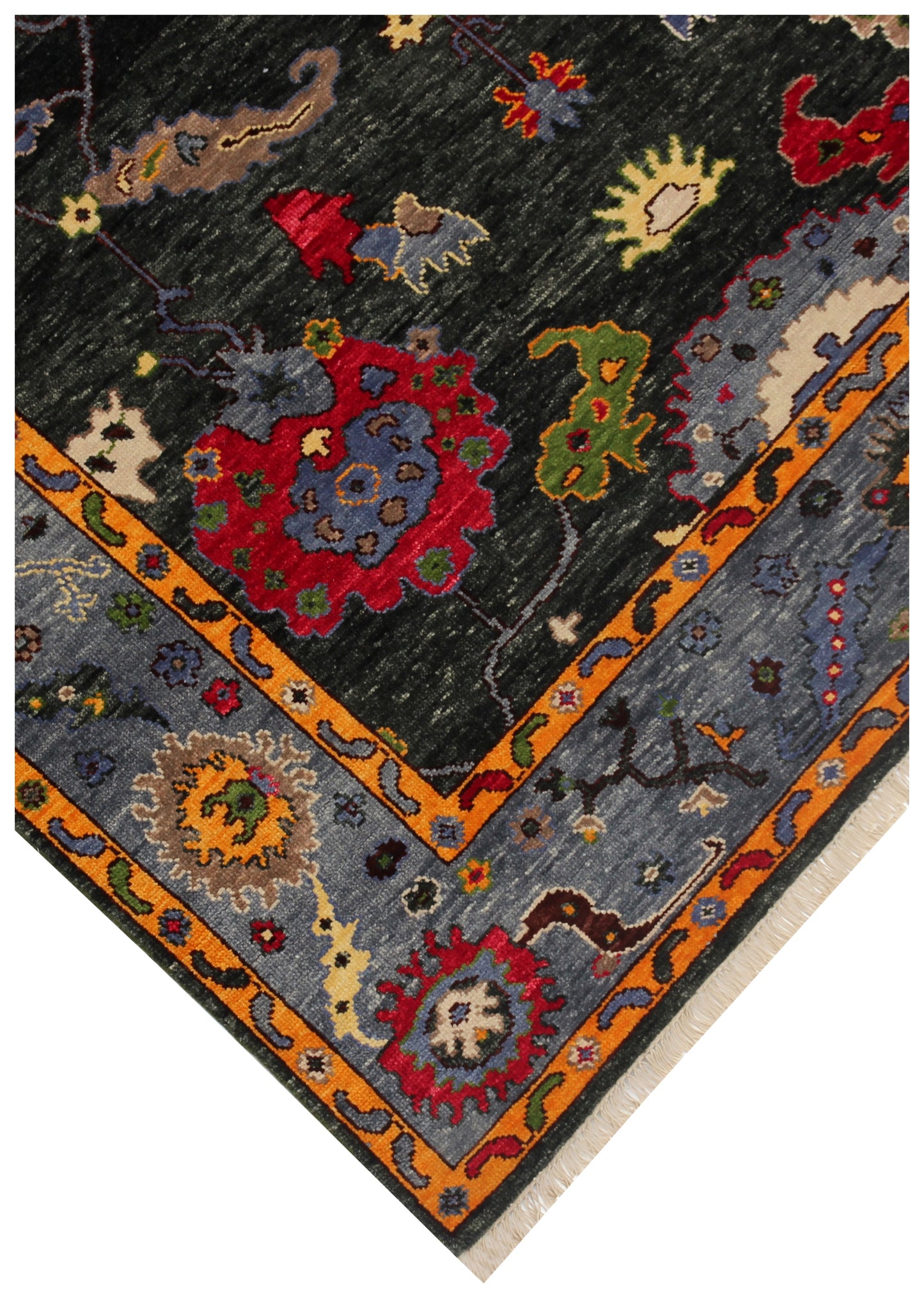 Antique Style Vibrant Colorful Grey Charcoal Hand Knotted 8x10 Wool Area Rug - Oriental Oushak
