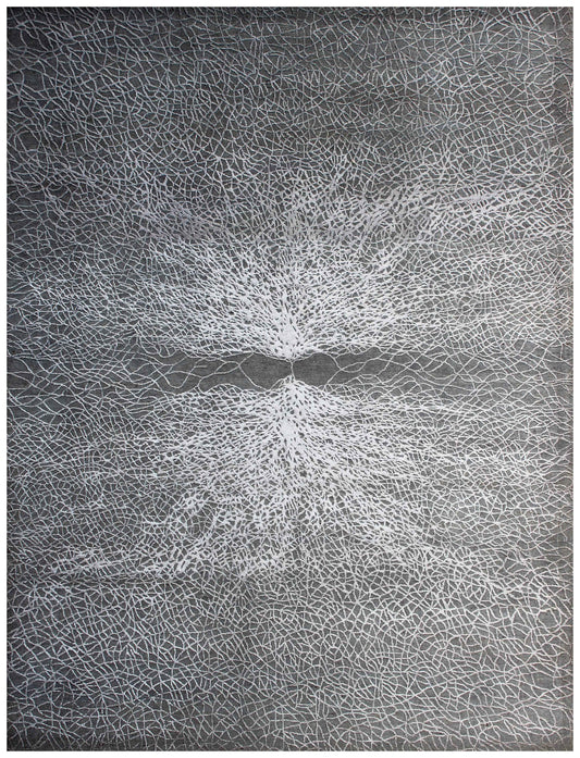Charcoal Grey Silver Neural Tree Modern Abstract Hand Knotted Wool Viscose 85 KPSI 8x10 Area Rug