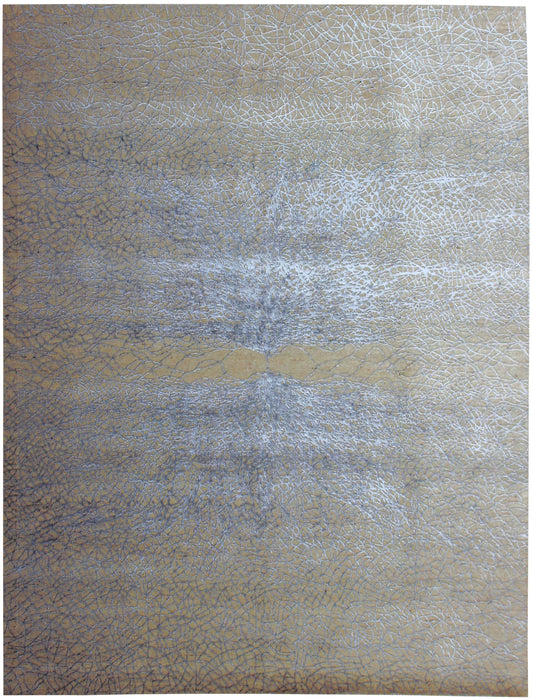 Ivory Gold Silver Neural Tree Modern Abstract Hand Knotted Wool Viscose 85 KPSI 8x10 Area Rug