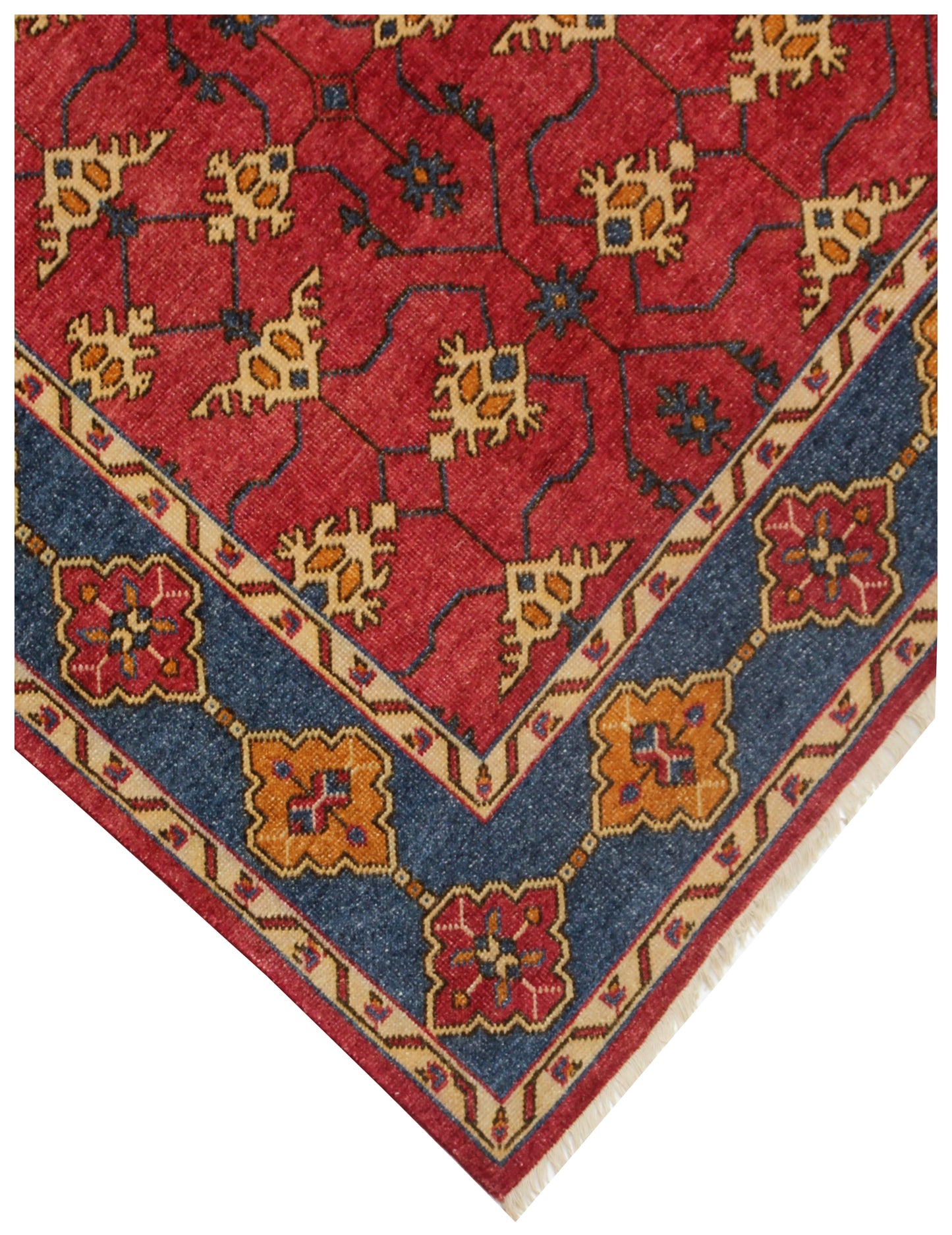 Red Navy Blue 8x10 Wool Area Rug - Hand Knotted Vintage Antique Caucasian Kazak Tribal
