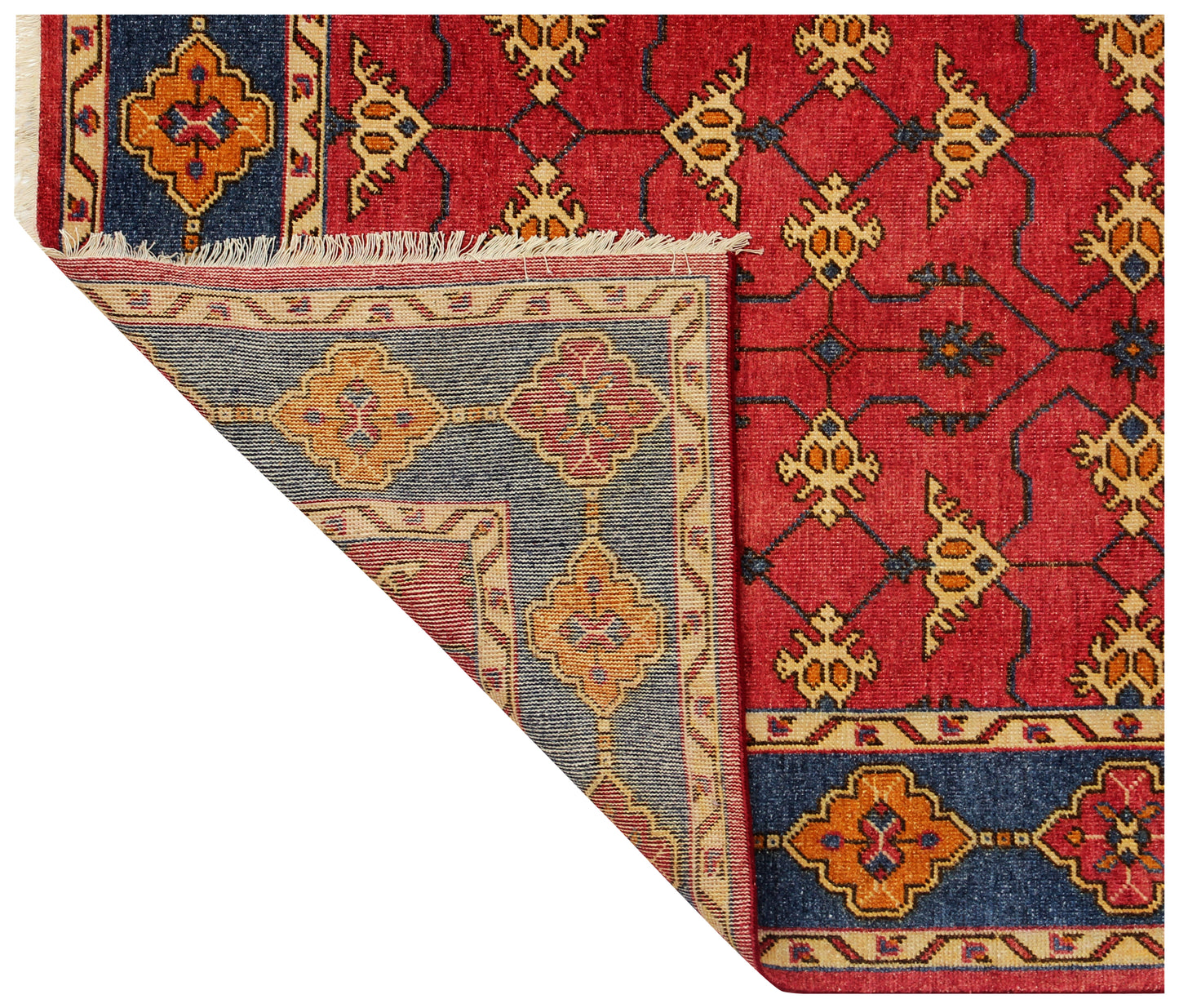 Red Navy Blue 8x10 Wool Area Rug - Hand Knotted Vintage Antique Caucasian Kazak Tribal