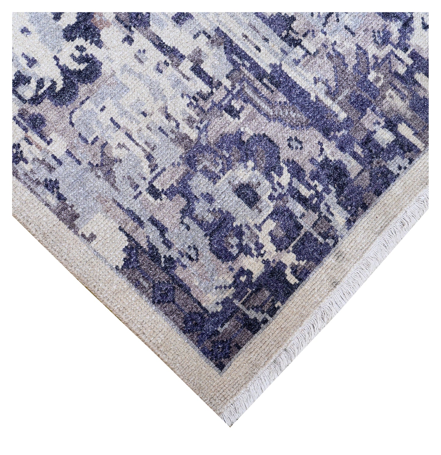 Violet Ivory Abstract Distressed Persian Waterfall Wool Hand Knotted Vintage 8x10 Area Rug