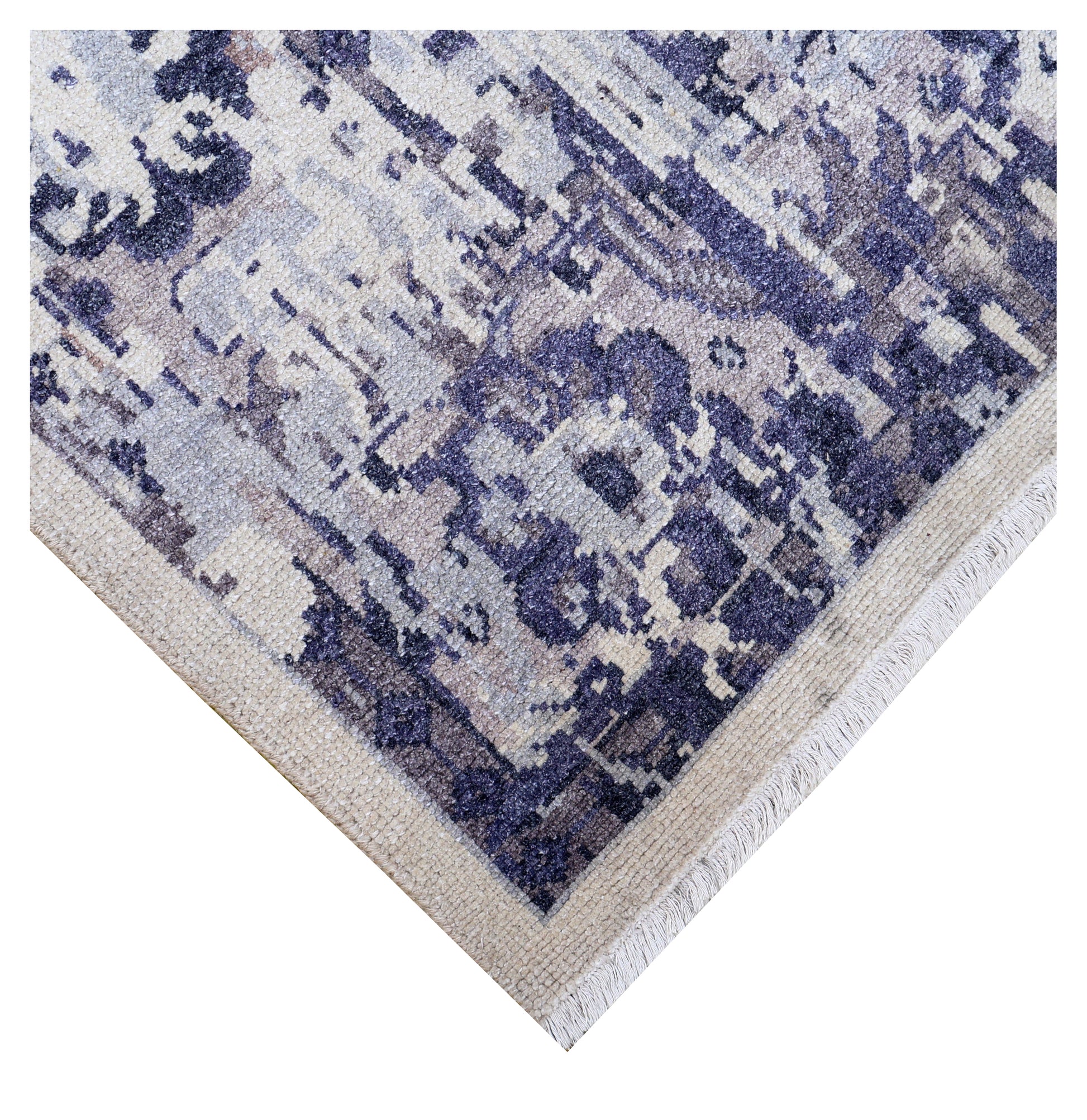 Violet Ivory Abstract Distressed Persian Waterfall Wool Hand Knotted Vintage 8x10 Area Rug