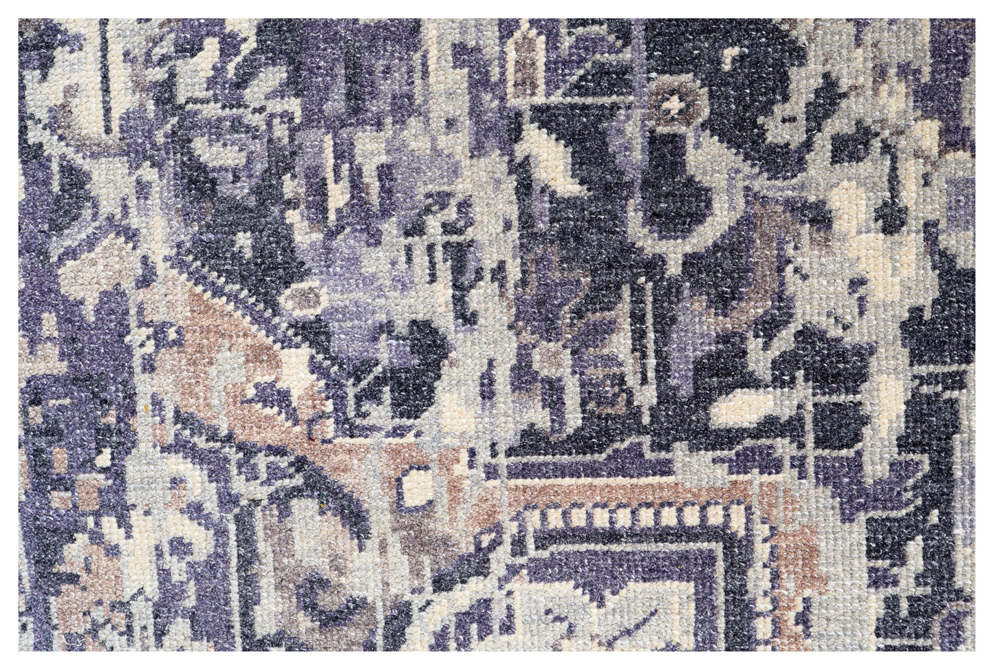 Violet Ivory Abstract Distressed Persian Waterfall Wool Hand Knotted Vintage 8x10 Area Rug