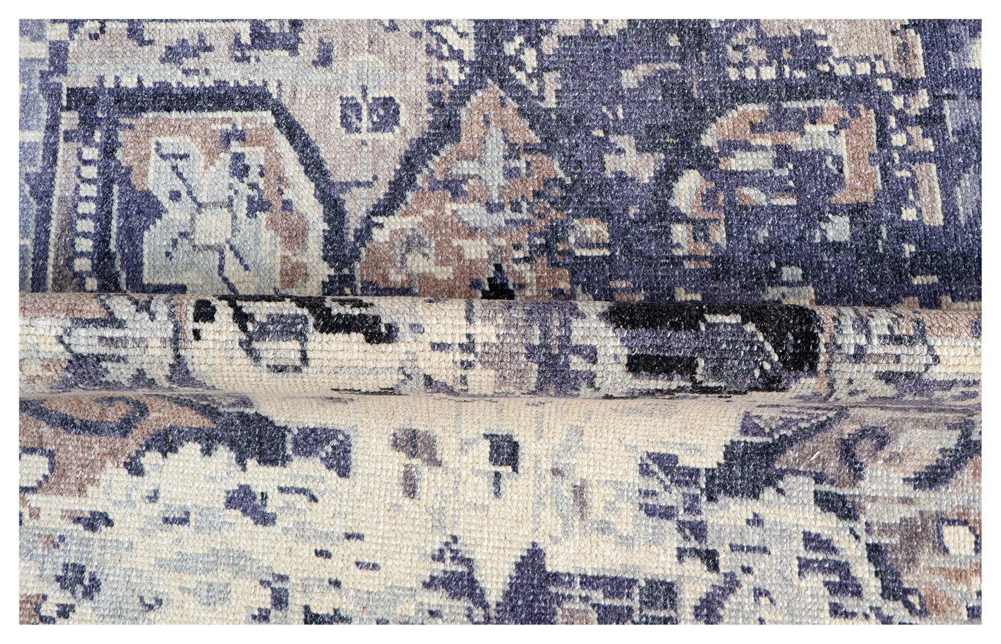 Violet Ivory Abstract Distressed Persian Waterfall Wool Hand Knotted Vintage 8x10 Area Rug