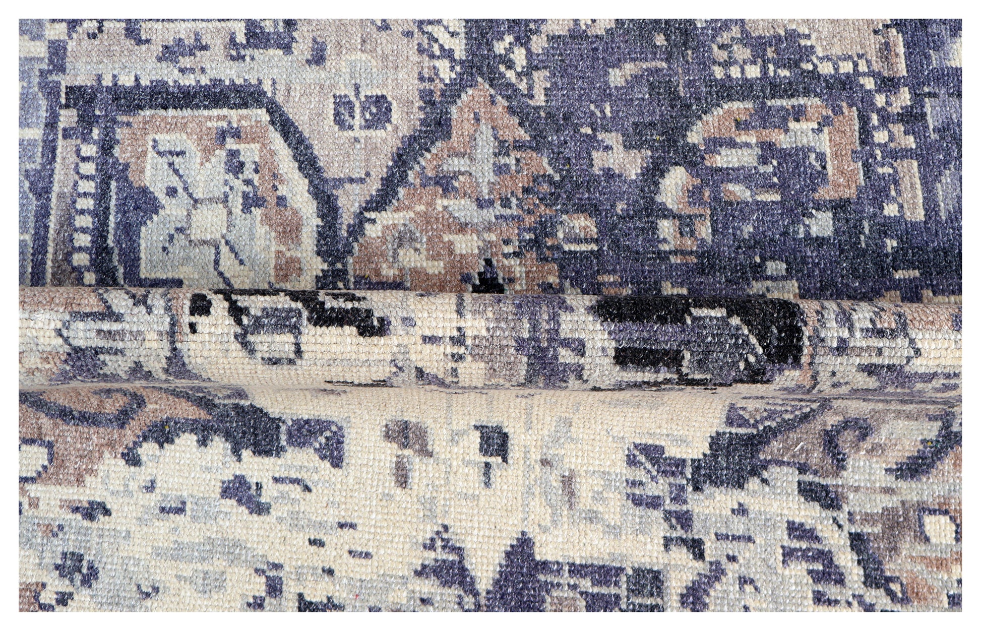 Violet Ivory Abstract Distressed Persian Waterfall Wool Hand Knotted Vintage 8x10 Area Rug