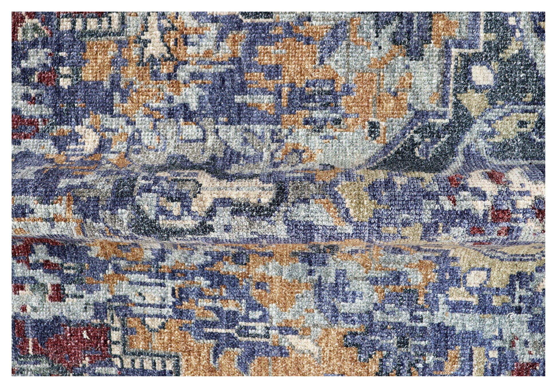 Vintage Distressed Steel Blue Grey Maroon Gold Traditional Heriz Medallion Floral Hand Knotted Wool Viscose 8x10 Bhadohi Area Rug