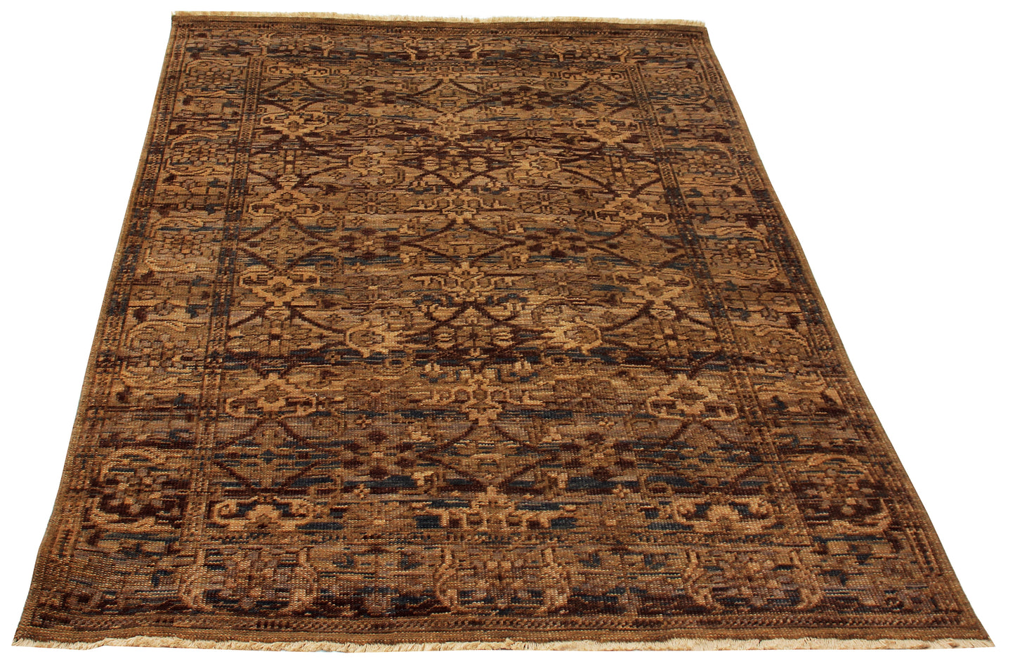 Vintage Antique Beige Brown 5x8 Wool Area Rug - Hand Knotted Caucasian Kazak Tribal