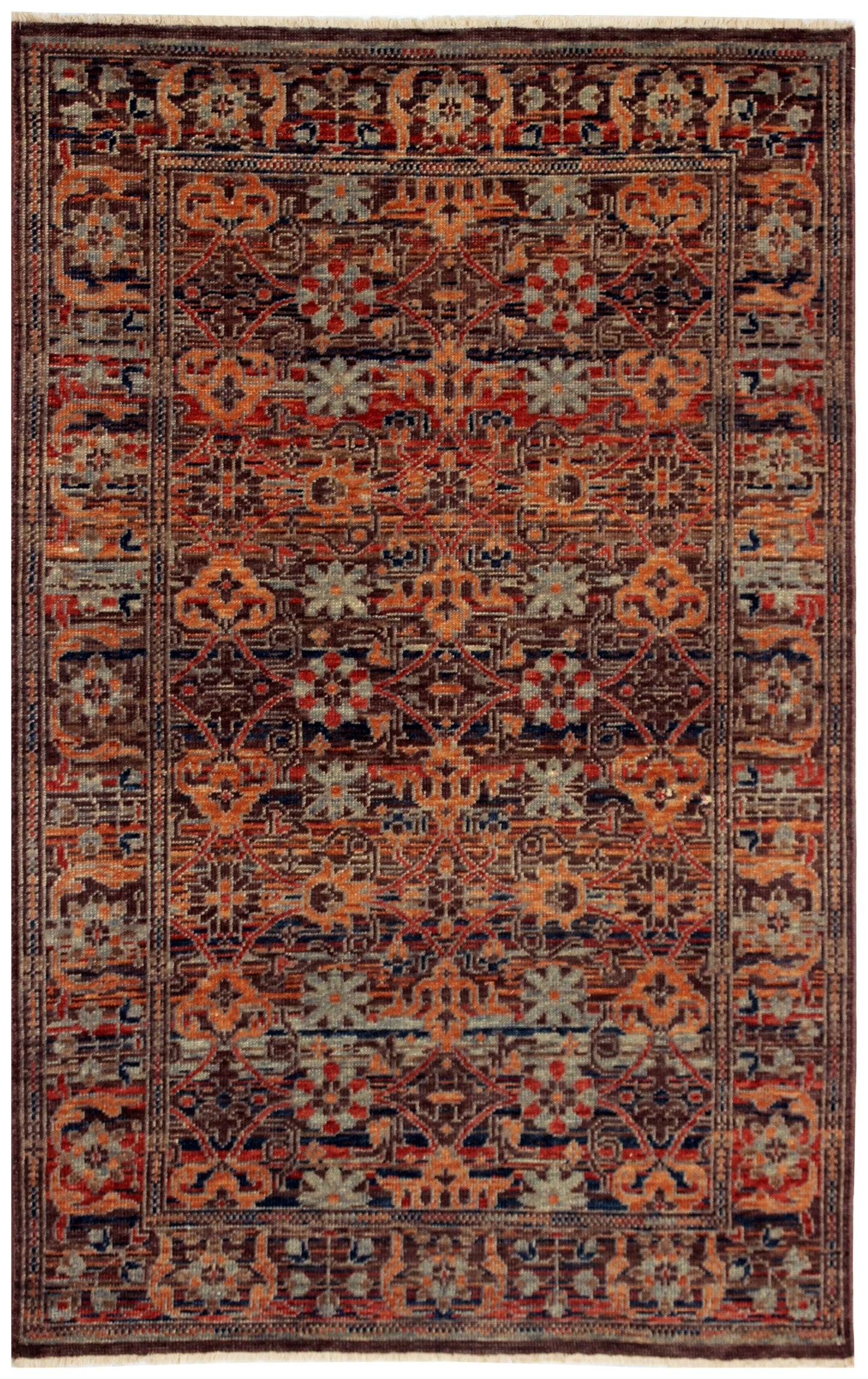 Hand Knotted Brown Orange 5x8 Wool Area Rug - Vintage Antique Caucasian Kazak Tribal