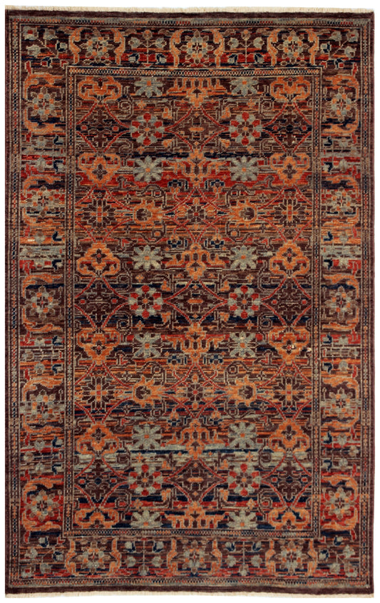 Hand Knotted Brown Orange 5x8 Wool Area Rug - Vintage Antique Caucasian Kazak Tribal