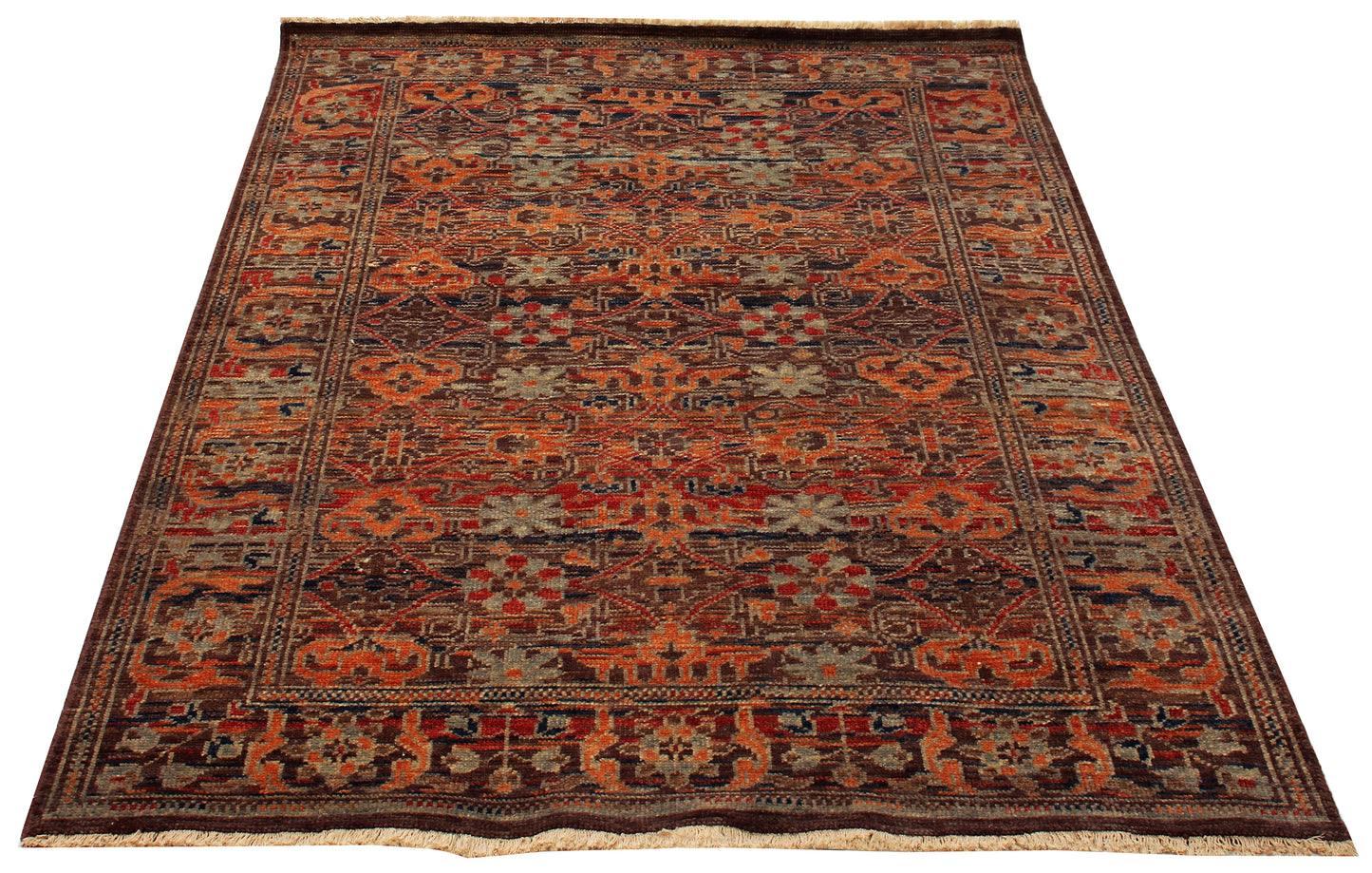Hand Knotted Brown Orange 5x8 Wool Area Rug - Vintage Antique Caucasian Kazak Tribal