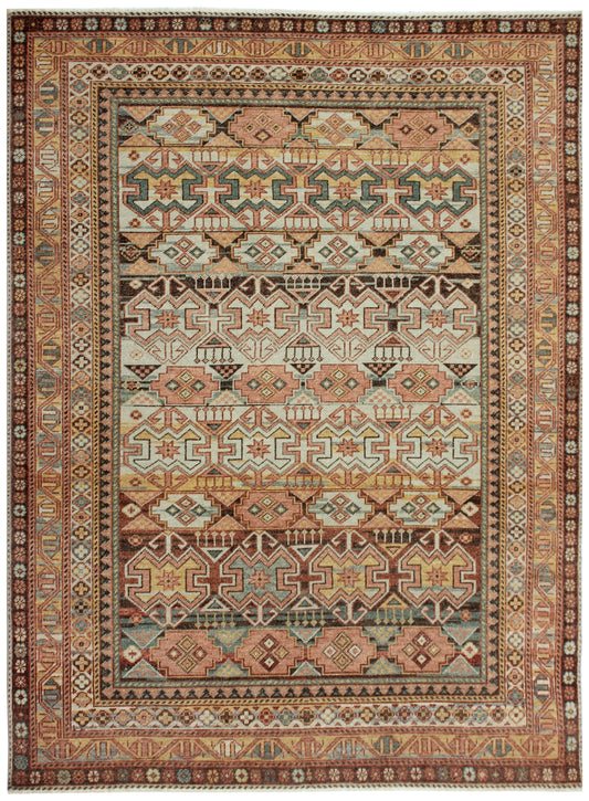 Vintage Antique Geometric Tribal 8x10 Wool Area Rug - Hand Knotted Caucasian Kazak Style