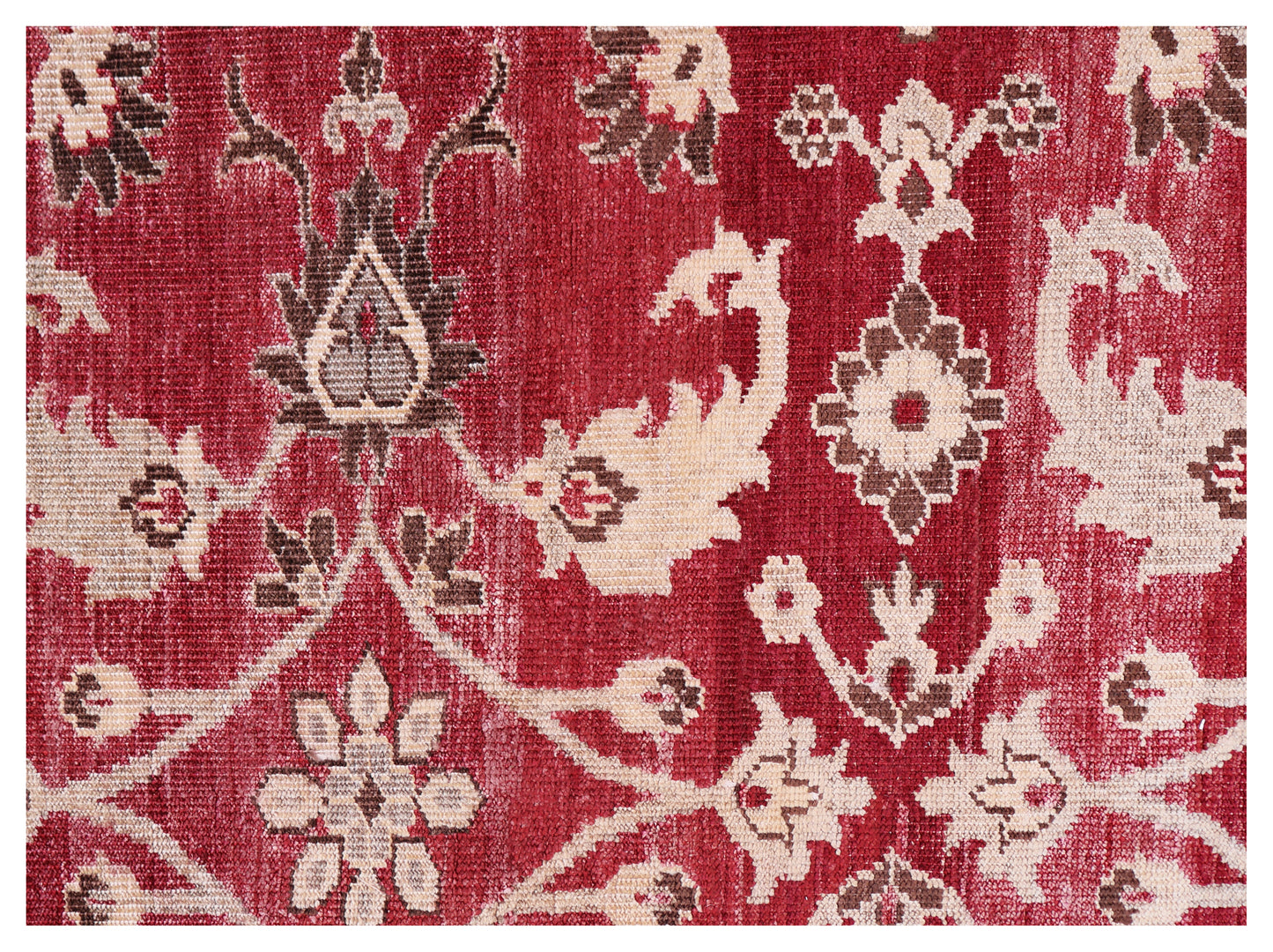Vintage Crimson Maroon Peach Ivory Brown Turkish Ziegler Floral Vine Hand Knotted Wool Viscose 8x10 Bhadohi Area Rug