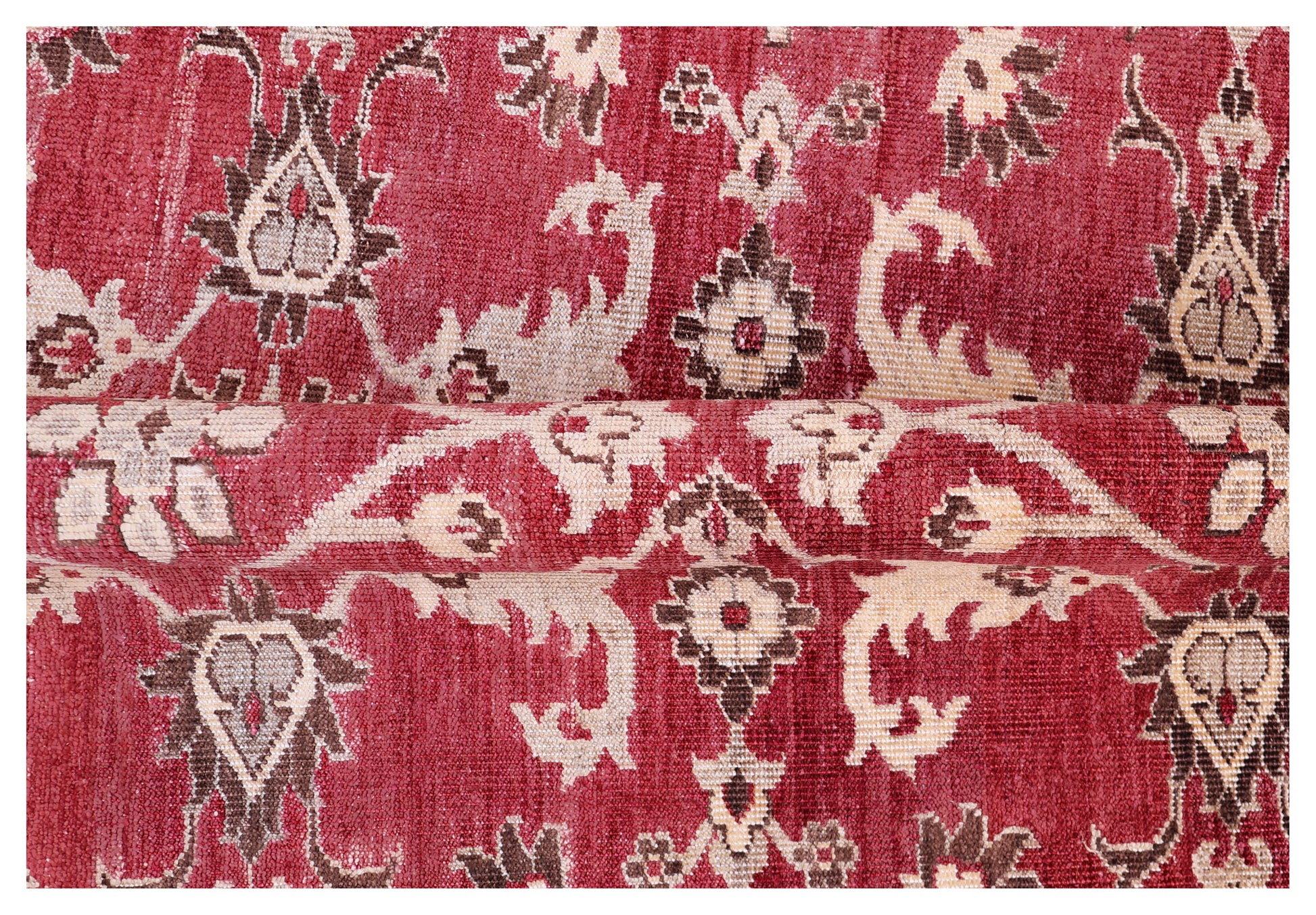 Vintage Crimson Maroon Peach Ivory Brown Turkish Ziegler Floral Vine Hand Knotted Wool Viscose 8x10 Bhadohi Area Rug